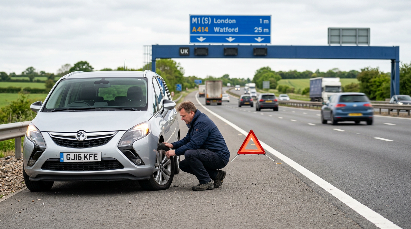 flat tyre uk: (motorways, red routes, m25 city centres) Tyre Fitters